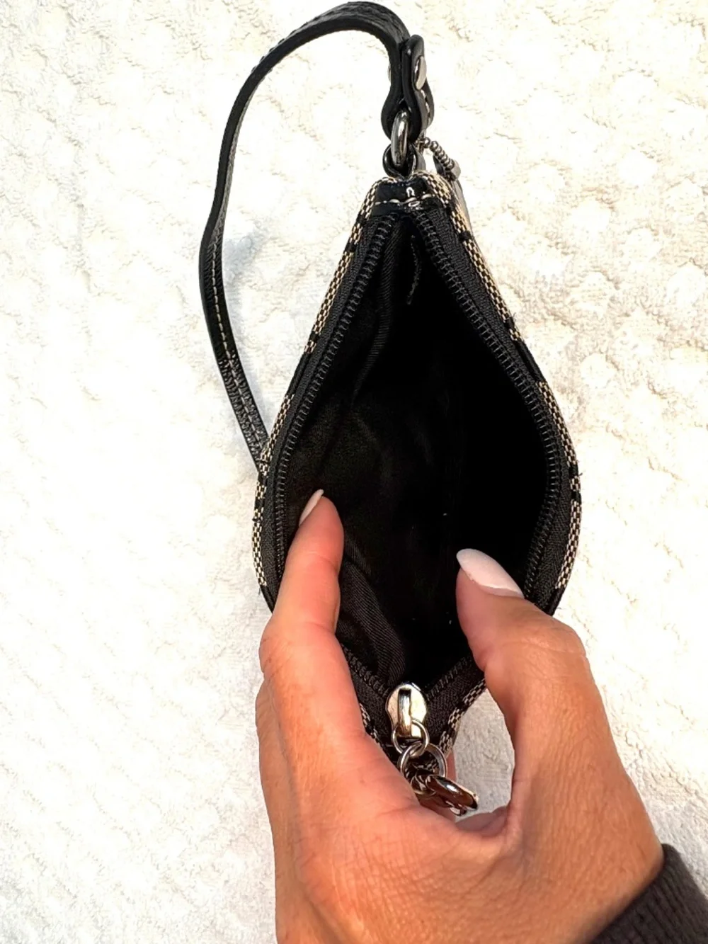 Coach Signature Monogram ID Wristlet Wallet | Brown & Black Canvas Card Holder